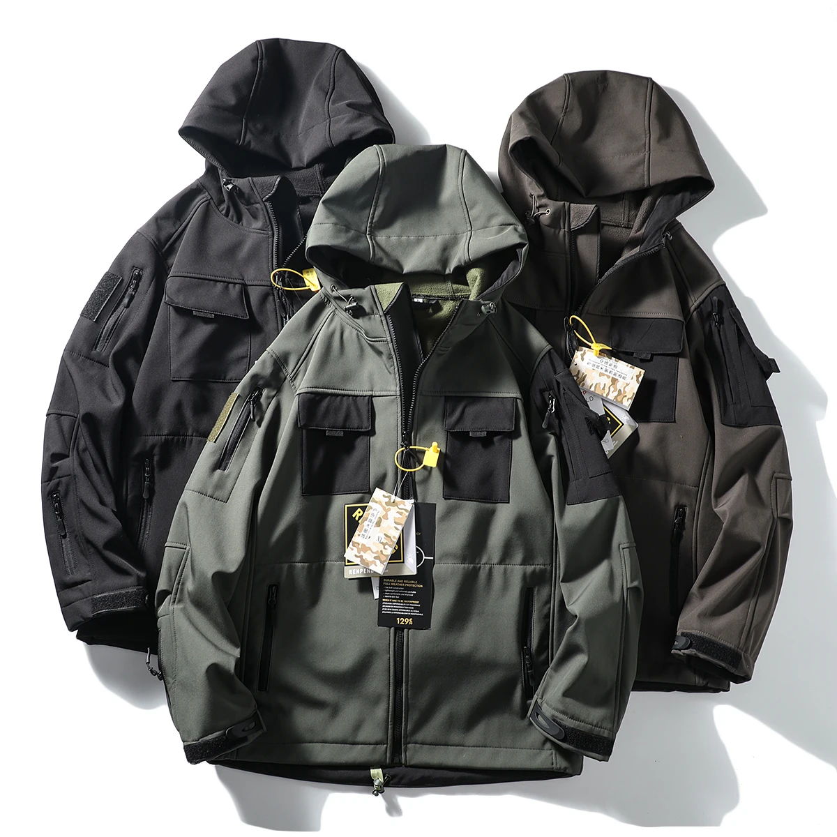 

Harore Outdoor Tactical Soft ell Fce Lined Hooded Jaet Men's Autumn Winter Faion Urban Sle Stand Fit Coat