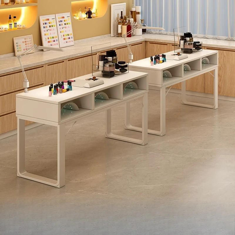 Luxury Storage Cabinet, Double Nail Table Nail Salon Dedicated Table and Chairs Set, Nail Operation Table, Japanese Style Light