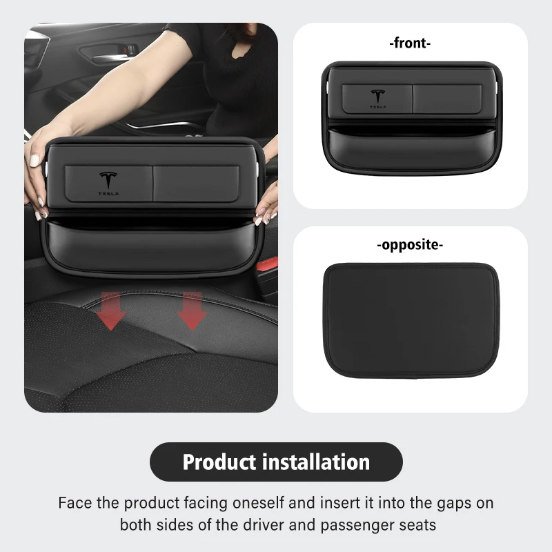 Car Seat Side Storage Leather Three Mouted Pocket Gap Filler For Tesla Model 3 Y S X Roadster Bonina Coil