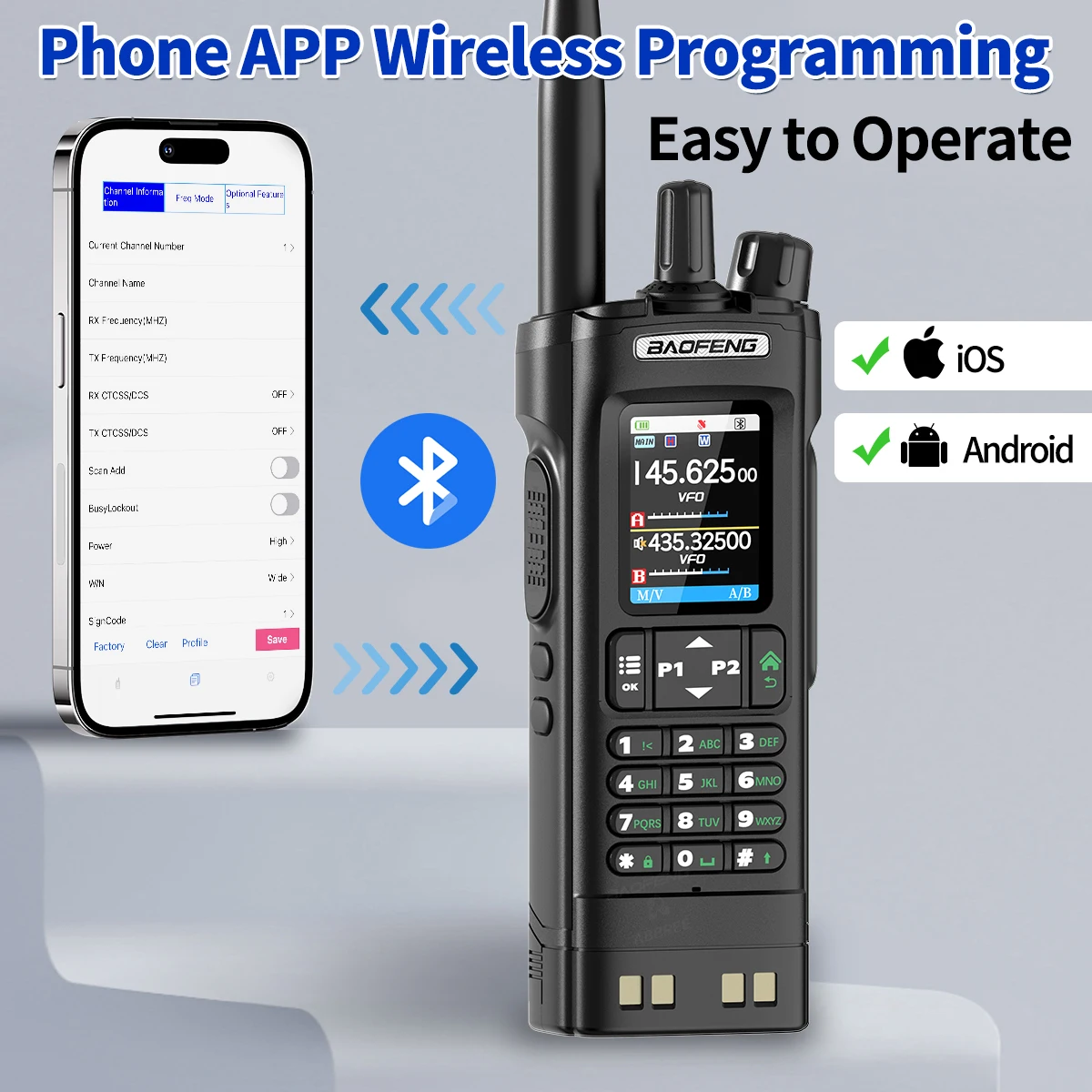 BAOFENG UV-32 GPS Walkie Talkie 10W Bluetooth Phone APP Programming Multi Band AM 1000CH Type-C Long Range for UV-5R Ham Radio