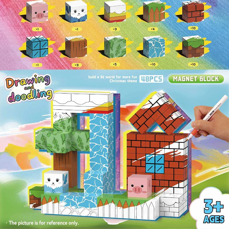 Bloques magnéticos pintados, cubos, juguetes para niños, juguetes de construcción para niños pequeños, niños y niñas, juguetes de aprendizaje para educación en la construcción