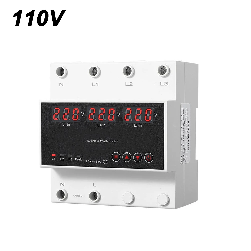 63A Automatic Transfer Switch with Over Under Voltage Protection and Multiple Power Input Monitoring on 3 Display Screens