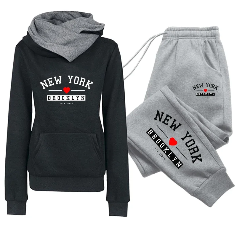 2026 Heart Print Tracksuit Hooded Sweatshirt Sweatpants Autumn Winter Female Daily Casual Sports Outfit Women's Set/Hoodie/Pants
