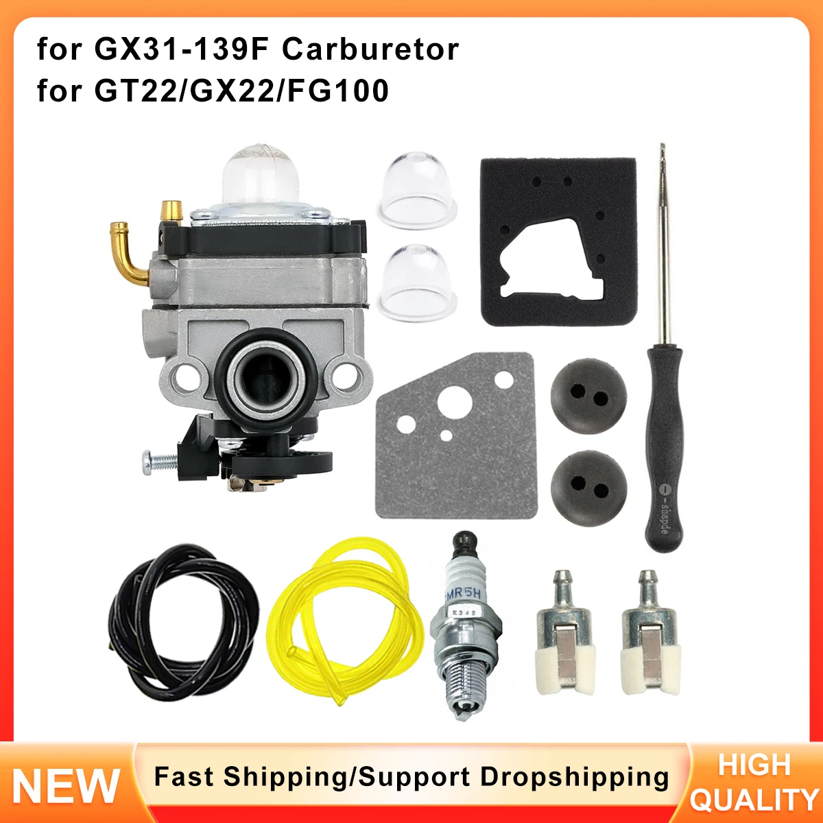

Carburetor Kit for GX22 GX31 FG100 Engine with Air Filter, Spark Plug & Gasket Kit | Replaces 16100-ZM5-A95