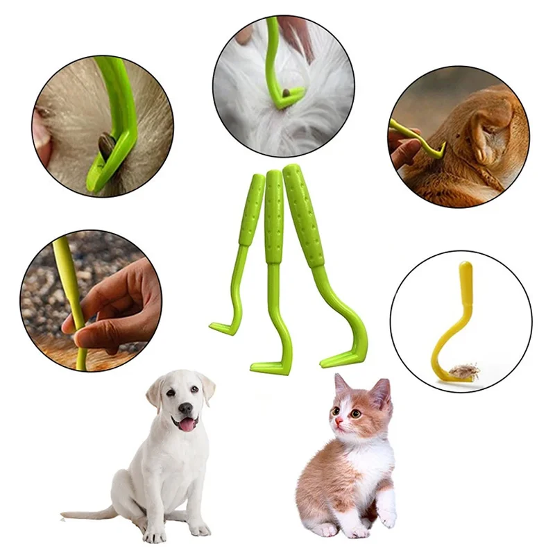 Flea Remover Hook Tick Remover Tweezer Tick Pull Pet Cat Dog Tick Clamp Accessaries Pet Mite Flea Extractor Dog Accessarie 3 Pcs