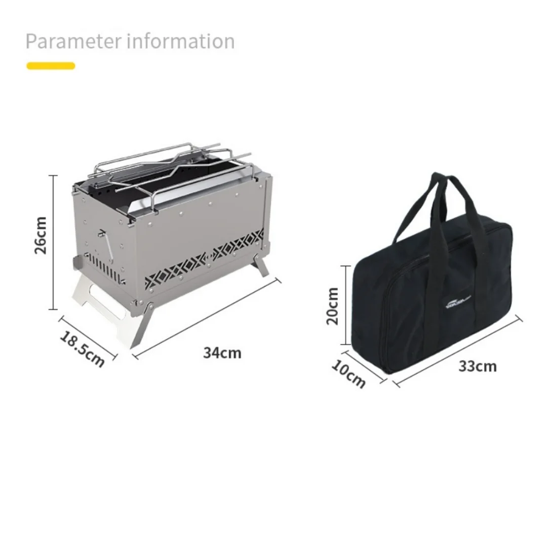 Imagem -02 - Fogão de Churrasco Portátil Dobrável em Churrasqueira a Carvão ao ar Livre segundo Poço de Fogo Ardente Camping Aço Inoxidável