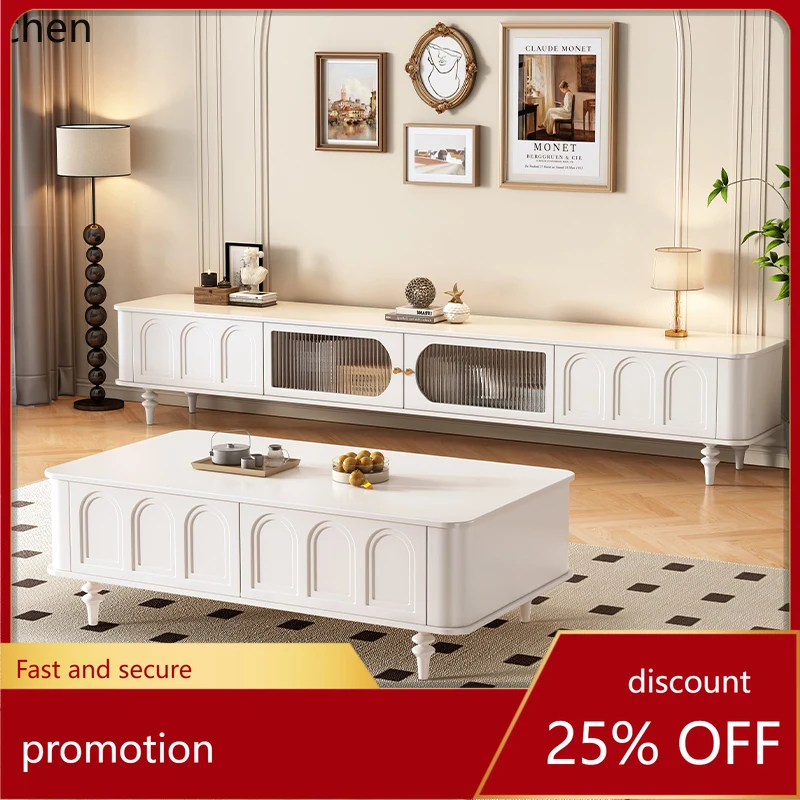 

ZML solid wood TV cabinet living room small apartment TV cabinet coffee table combination household storage locker