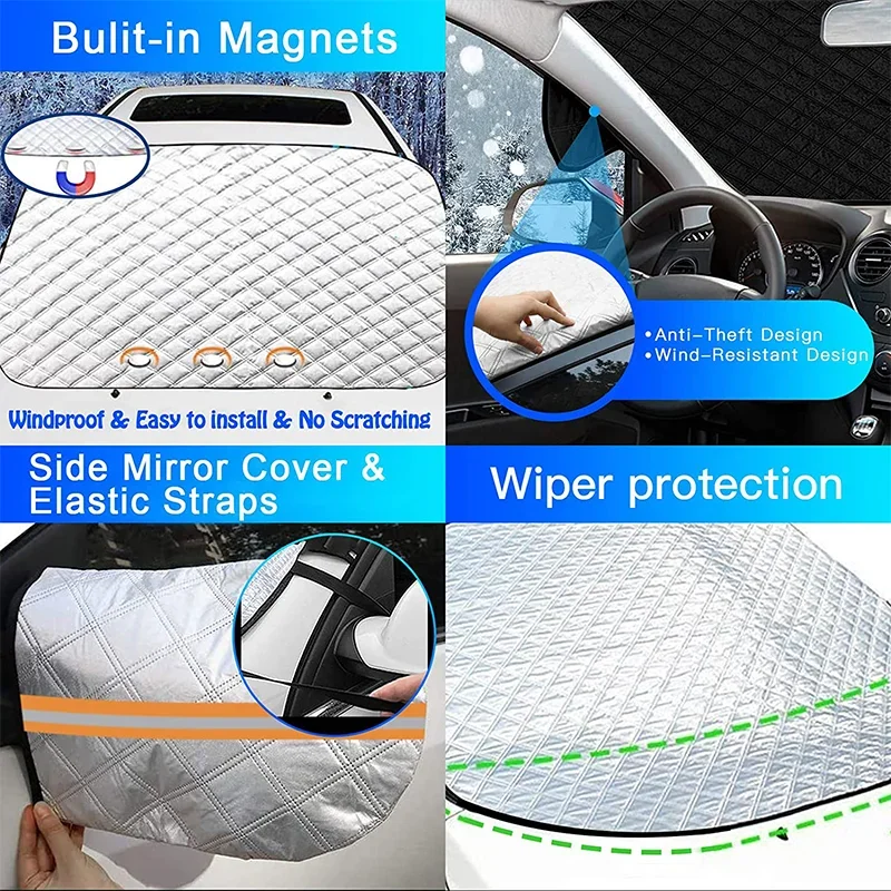 Car Windshield Snow Frost Magnetic Cover 4-Layer Magnetic Sun Shade Anti Snow Frost Ice Cover Protector Winter Car Accessories