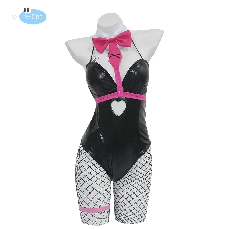 Miku Kaninchen Loch Cosplay Perücke Schwarz Patent Leder Bunny Girl Sexy Nette Halloween Cosplay Kostüme Kopfschmuck Kleidung Bögen Mädchen