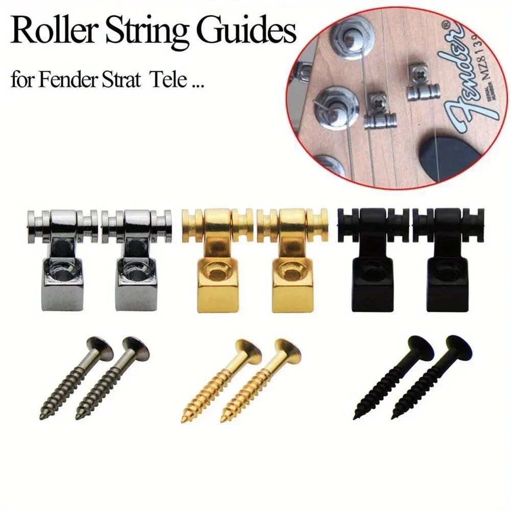 2 stücke Elektrische Gitarre Chrom Roller String Bäume Retainer Montage Baum Guide Silbrig Schwarz Goldene 3 Farben