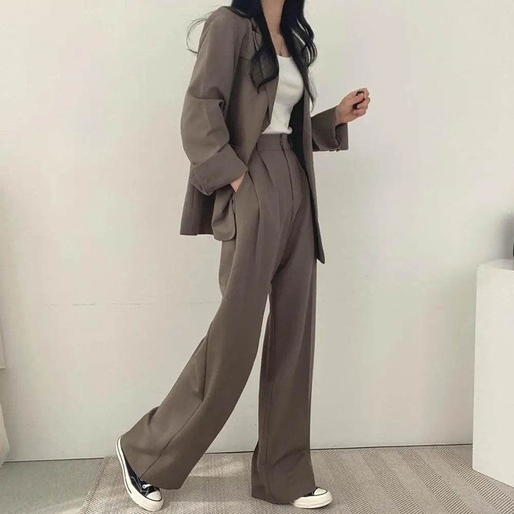 Wide Leg Suit Pants Set Elegant Women\'s Business Suit Set with Single-breasted Cardigan Jacket High Waist Wide for Professional