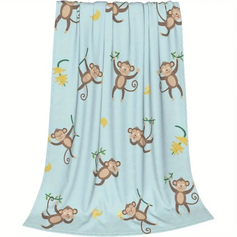 

Funny Monkey Flannel Fleece Blanket - Super Soft Cozy Plush Lightweight Microfiber Throw, 80x60 Inch Playful Monkey