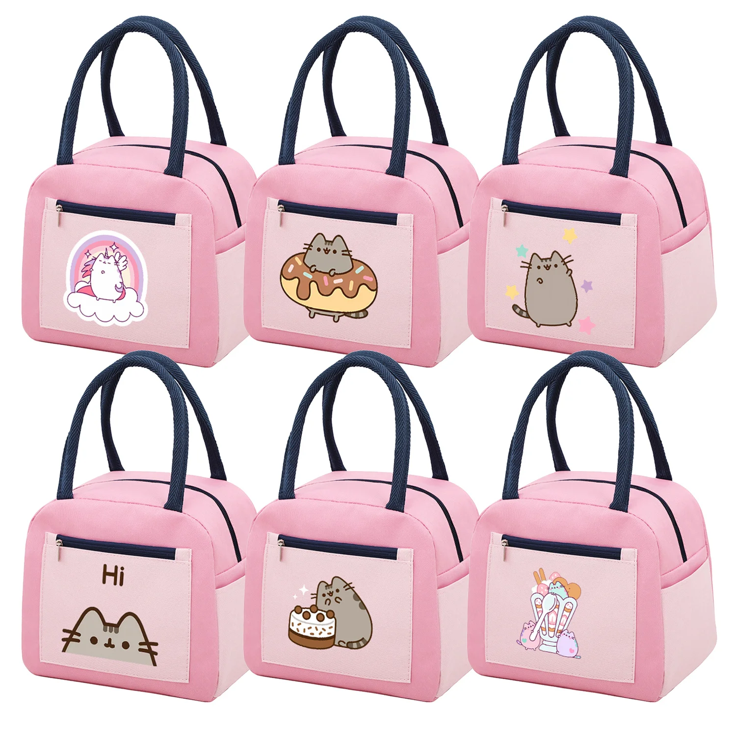 Pusheen Lunch Bag Cartoon Cat Insulated Thermal Handbag Cute Student Back To School Meal Storage Pouch Pink Girls Food Bags Gift