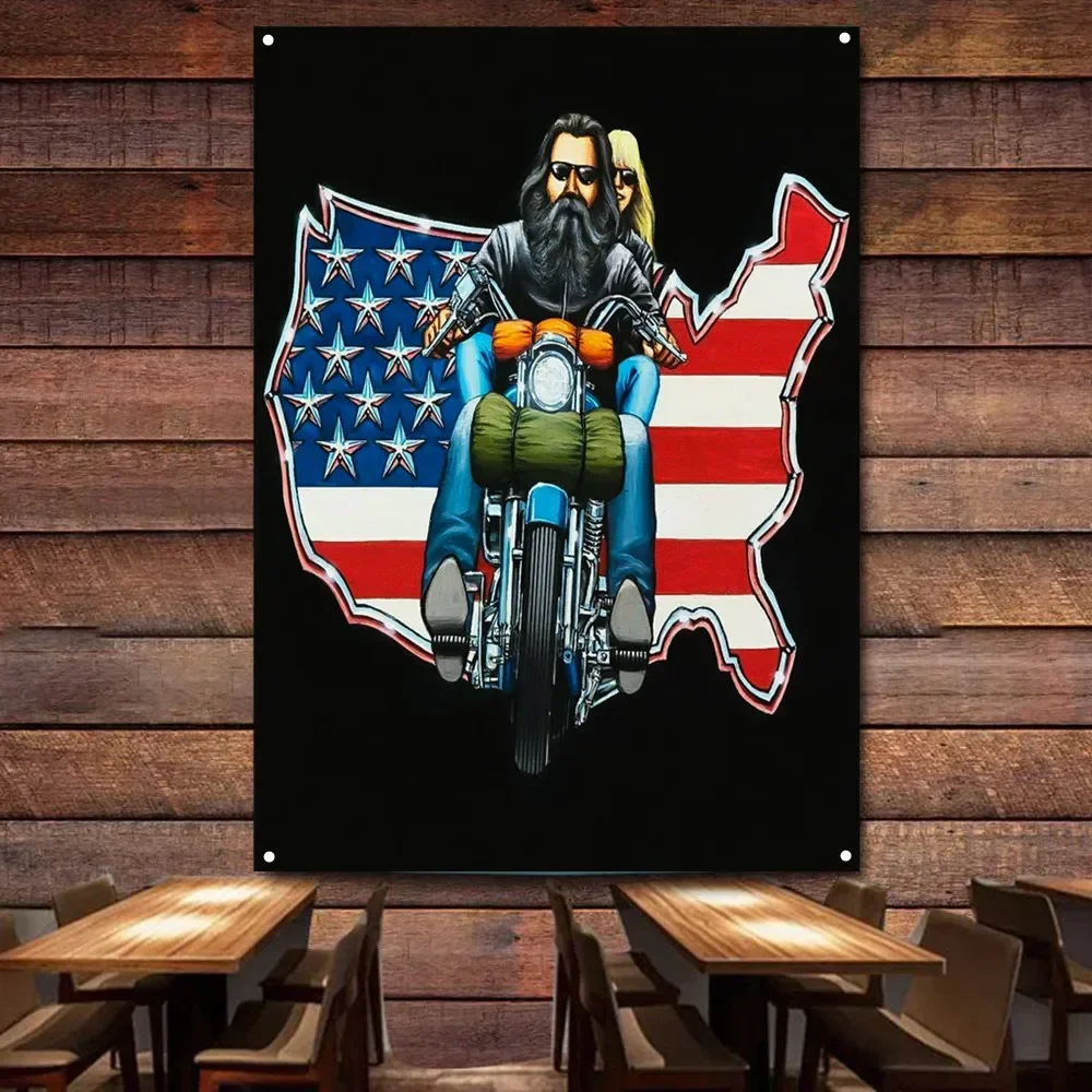 Tour America by Motorcycle Art Tapestry Wall Painting Gas Station Wall Decor Flag Banner Motor Shop Poster Home Decor Sticker