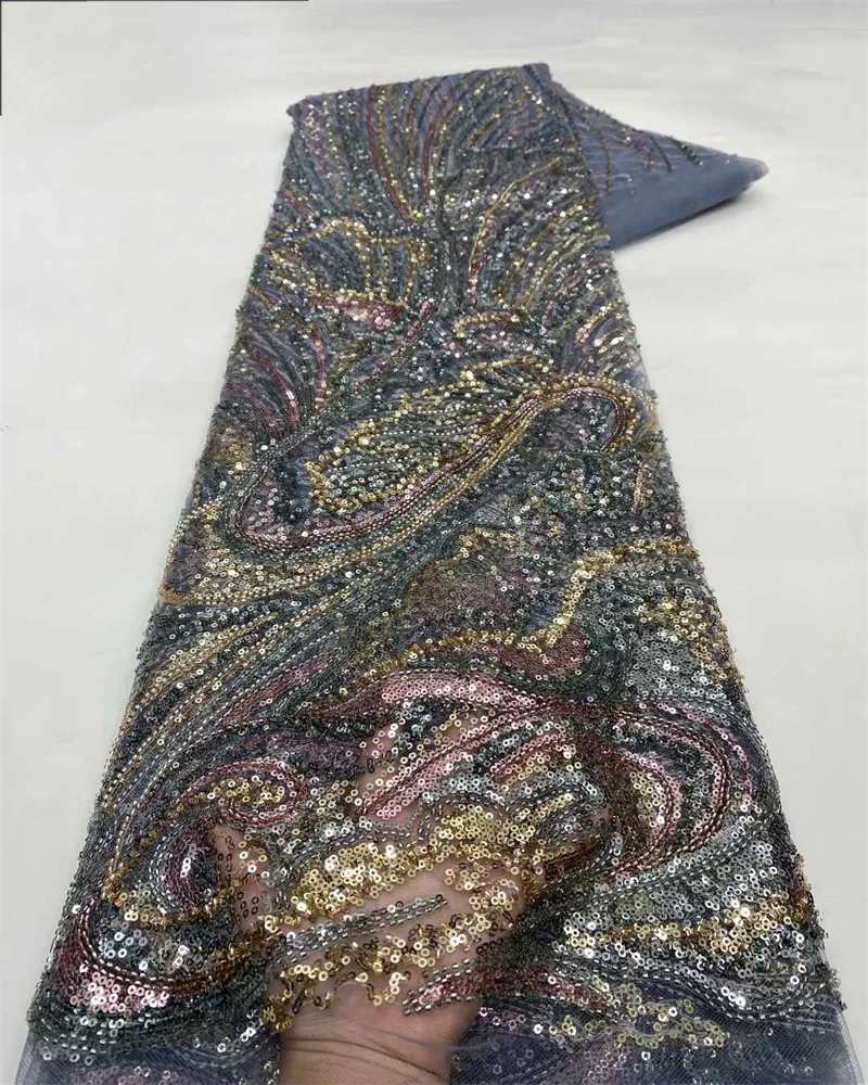 

African Lace Fabric for Wedding Sewing Soft Tulle Mesh with Sequin Beads High Quality French Nigerian Style