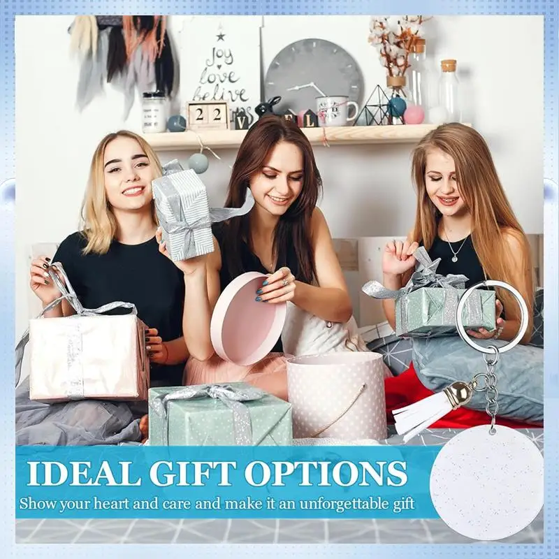 

ABRJ-40Pieces Acrylic Keychain Blanks With Tassels And Key Rings 2 Inch Round Glitter Acrylic For DIY Keychain Crafts And Art