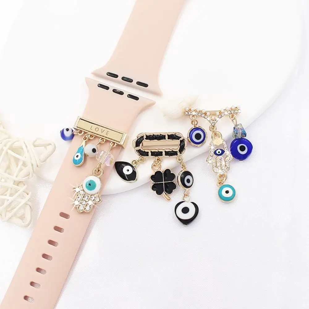 Diamond Eye Tassel Metal Charms for Apple Watch Band Creative Decorative Ring For iwatch Bracelet Silicone Strap Accessory