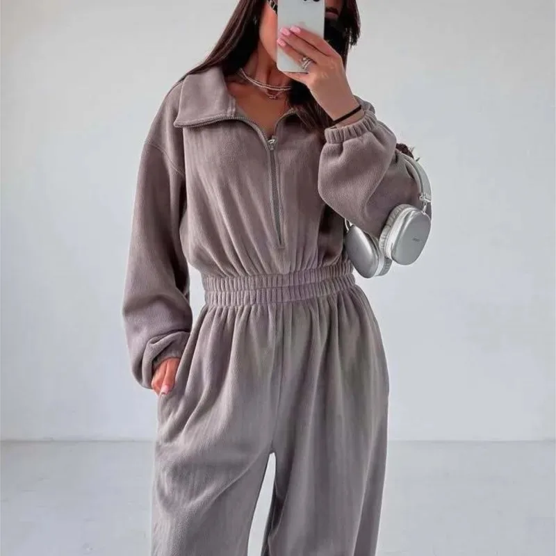 

Женский комбинезон с капюшоном, повседневный комбинезон с длинными рукавами и эластичной резинкой на талии, удобный цельный комплект для отдыха с свободной посадкой, новинка 2023 года для женщин