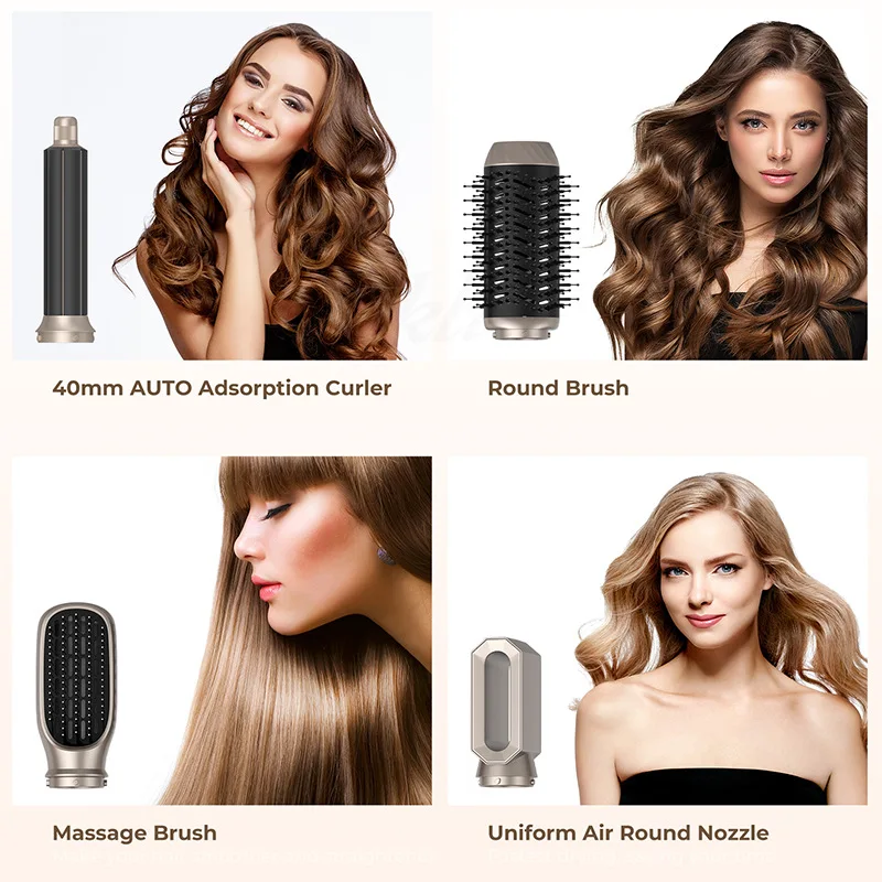 6 في 1 تدليك الشعر بكرة الشعر فرشاة تصفيف ضربة تجفيف المهنية الأيونية مجفف الشعر الكهربائي السيارات التفاف مشط الهواء الساخن مكواة تجعيد #4