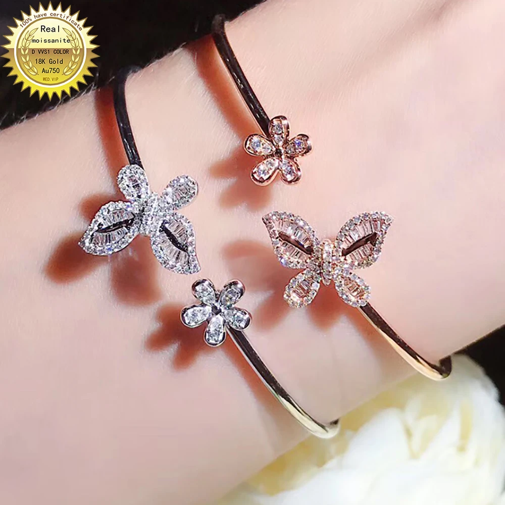 

18K Au750 White Gold Bracelet 0.46Carat Nature Diamond Butterfly Bracelet Wedding Party Engagement Anniversary