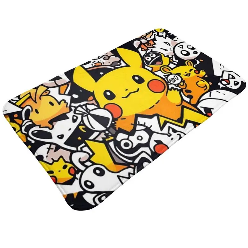 Custom Cartoon Animation Pokemon Pikachu Door Floor Bathroom Kitchen Mat Anti-Slip Indoor Doormat Living Room Carpet Rug