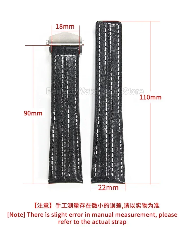 Leisure Gentleman's Genuine Cow Leather Watch Strap for Heuer Tag Series Lightweight Comfortable Watchbands 22mm Black Blue