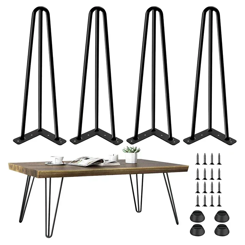 LWZH 3-Rod Table Legs Hairpin Black Bench  Heavy-Duty Furniture  with Floor Protectors Pack 4 DIY Handcrafts