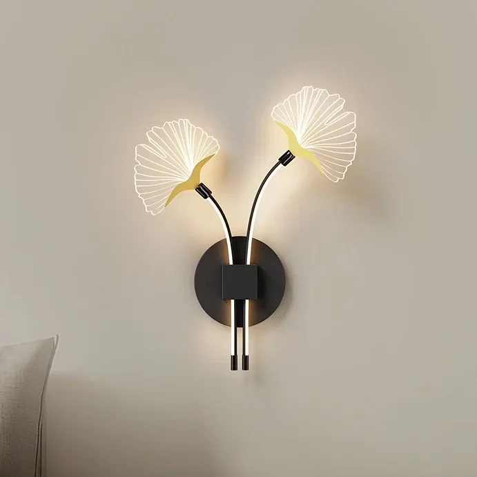 

Wall Lamp Bedroom Bedside Lamp Full Spectrum Luxury Creative Apricot Leaf Corridor Living Room Sofa Background Wall Lamps