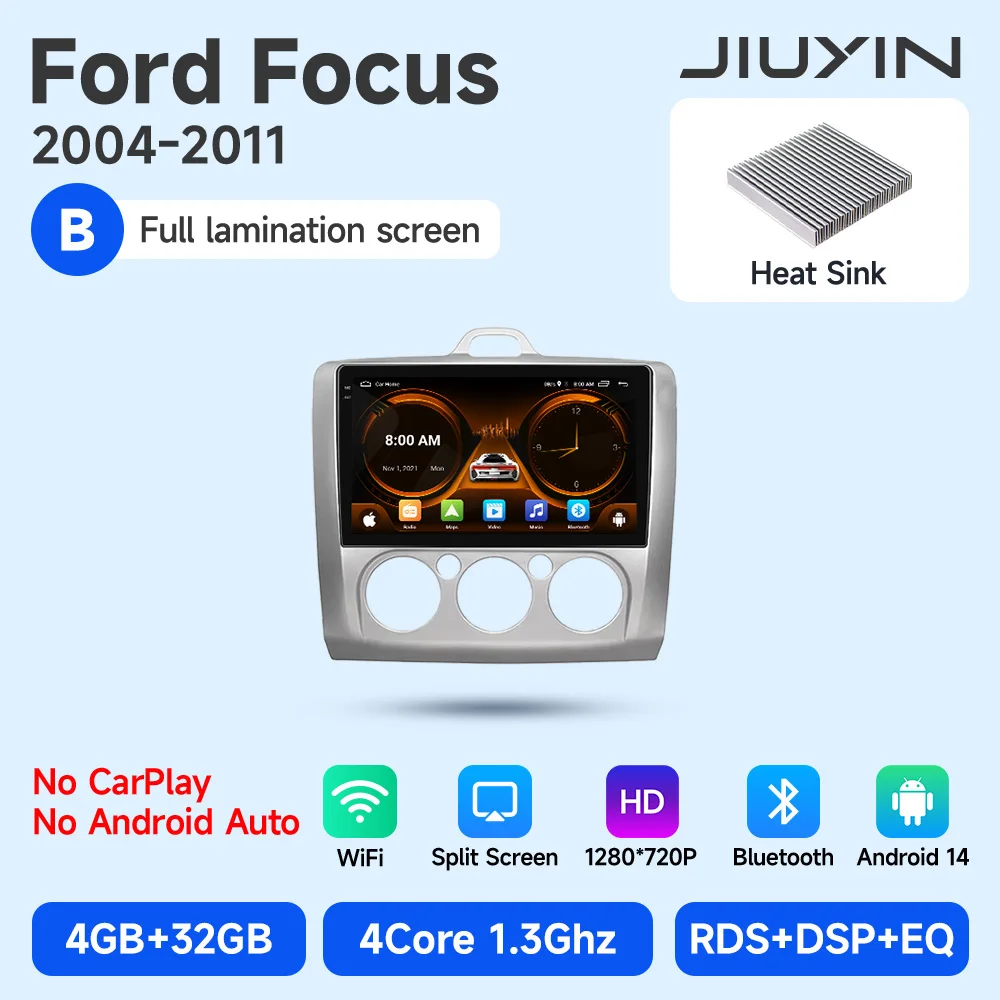 JIUYIN 9 Inch IPS Scherm Voor Ford Focus 2 2004-2011 Android 13 Auto Multimedia Speler Android Auto autoradio GPS Navi CarPlay