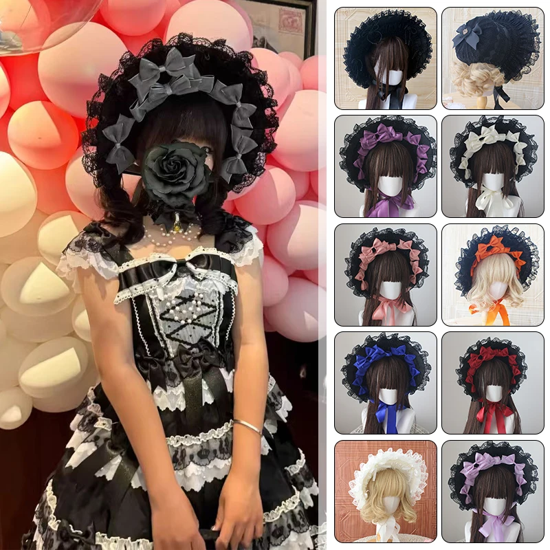 Chapéu estilo gótico feito à mão lindo lolita anime laço arco chapéu plano exposição cosplay mostrar fita de renda chapéu bnt
