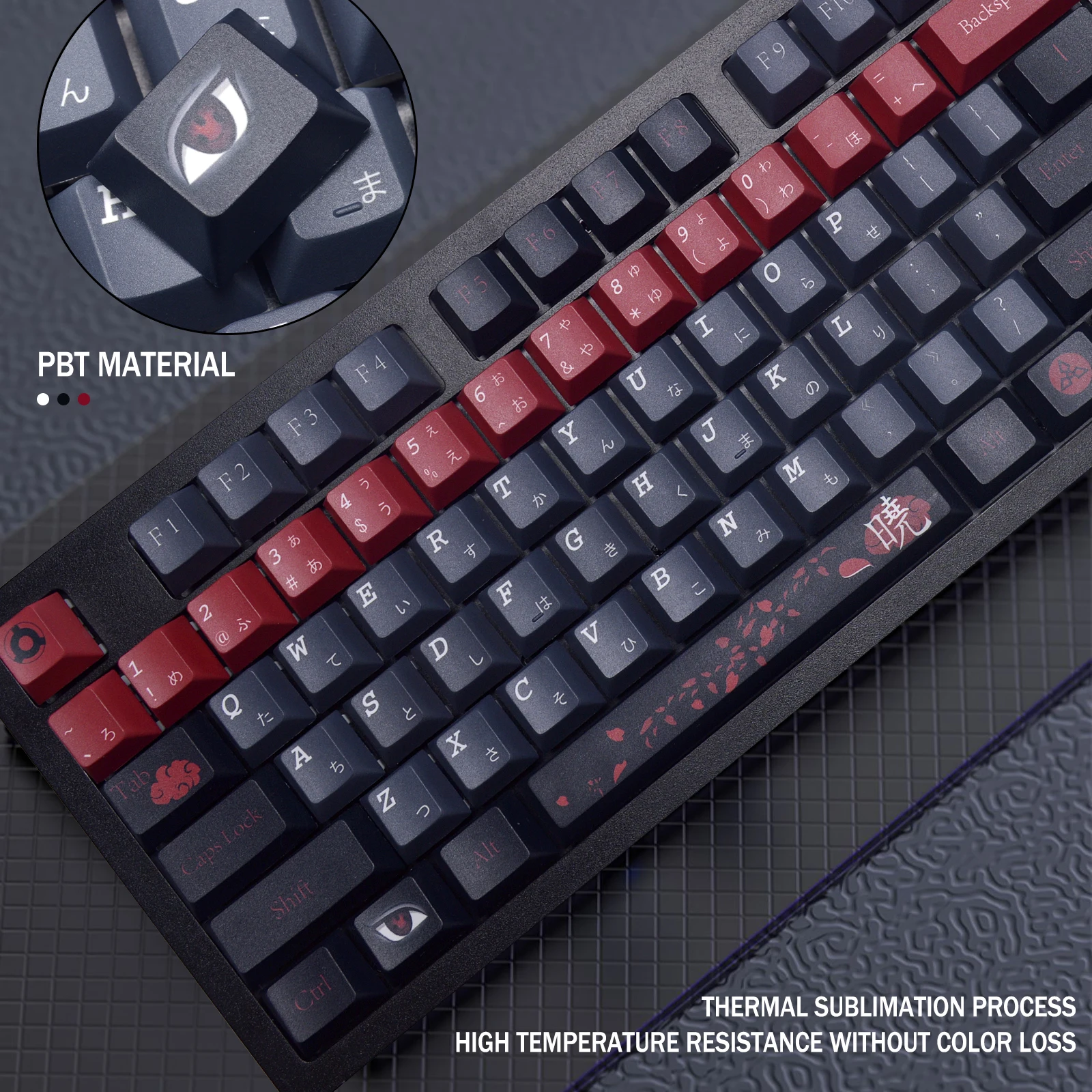 Anime Keycaps Japanese for Mechanical Gamer Keyboard DIY ISO Black Low Profile OEM PBT 135Key Cap Fit Gateron Cherry MX Switches