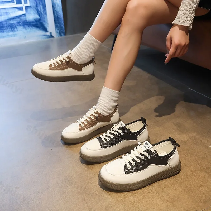 

Повседневная женская обувь с низким берцем и цветными блоками на толстой подошве, осень 2023, новые модные универсальные удобные нескользящие кроссовки на платформе