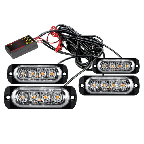Imagen 2 del producto Luces de emergencia para coche, luz estroboscópica de policía, ámbar, lámpara de señal intermitente de advertencia, baliza de 12V/24V para remolque y camión, 4LED