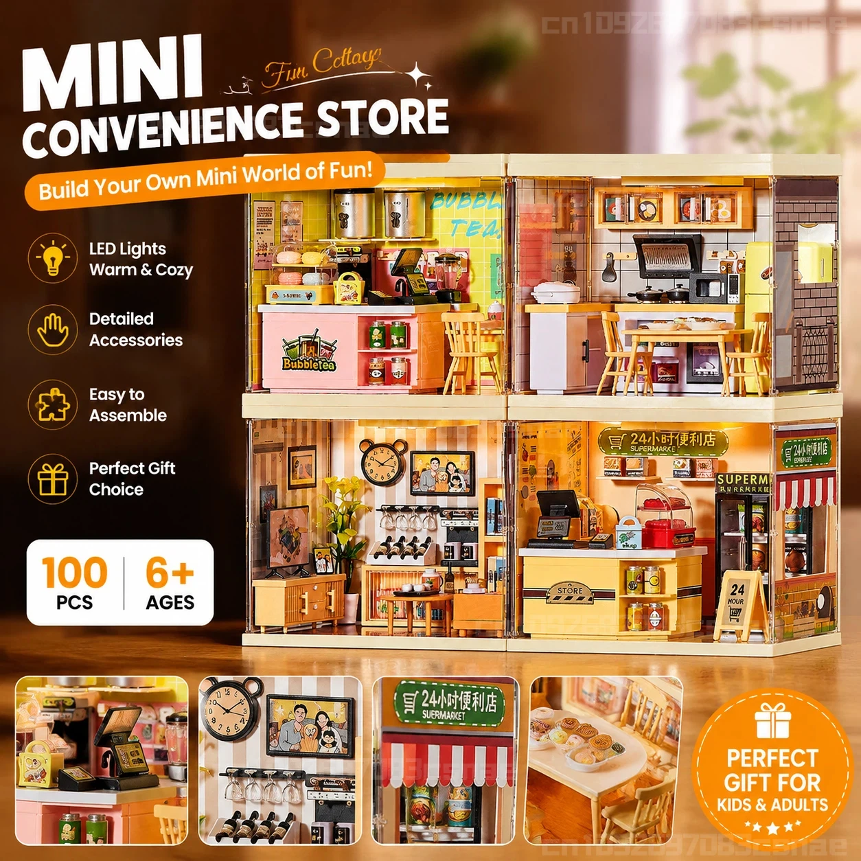 New DIY Mini Doll House 3D Puzzle Kitchen Milk Tea Convenience Store Scene Model Doll House Adult Combinable Gift Puzzle Toy