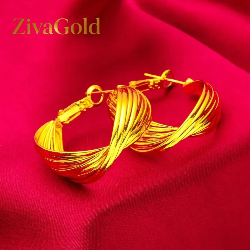 

ZivaGold Twisted Hoop Earrings for Women, 24K Gold, AU999 | Hand-twisted polished hoops, elegant for daily wear.