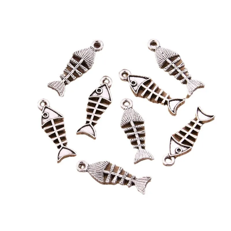 

15PCS 8 * 24mm DIY Zinc Alloy Jewelry Accessories with Hollowed out Fish Bones and Fish Bones Pendant