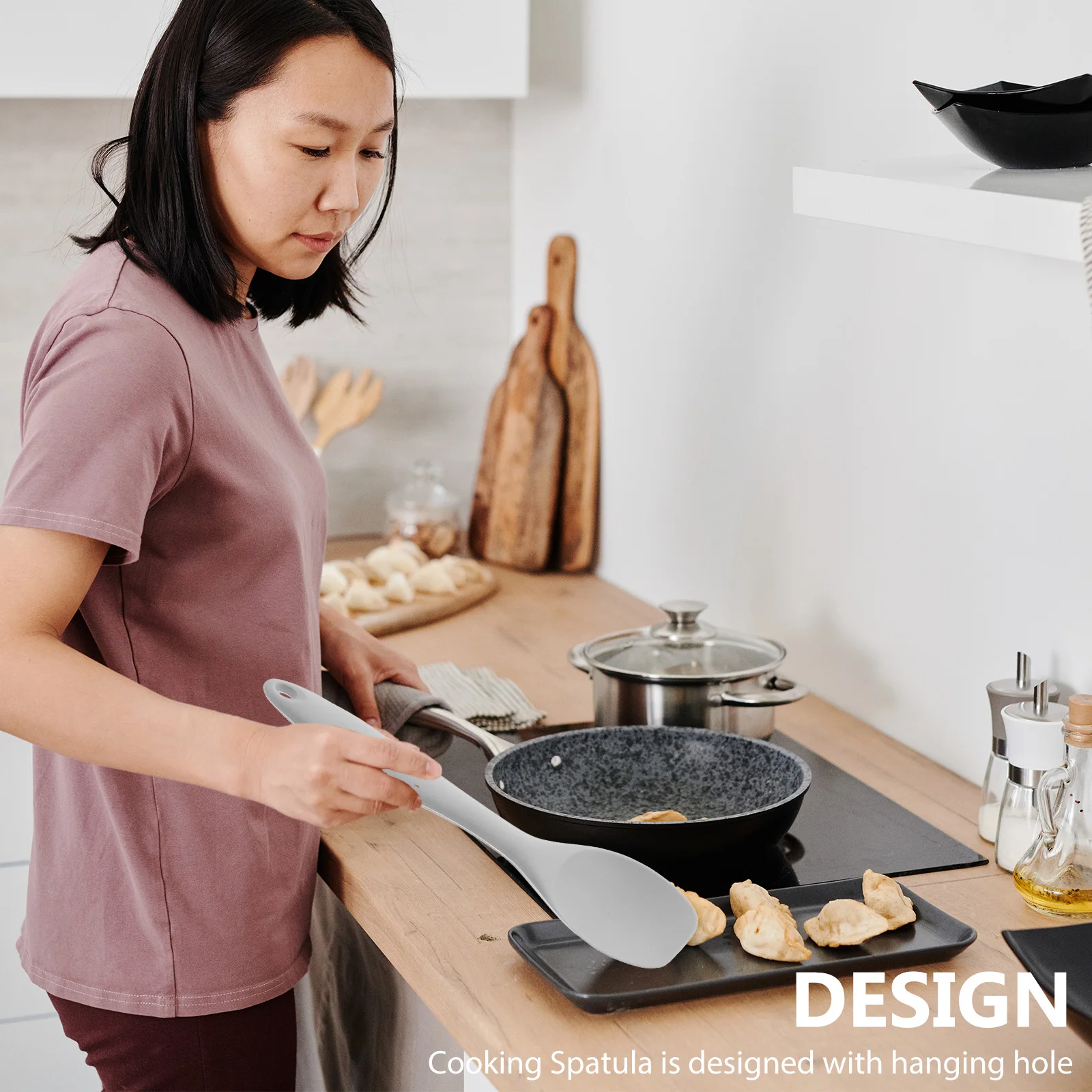 

Silicone Spatula Food Spoon Nonstick Kitchen Cooking Serving Scraper Safe Household MultiFunction Portable Frying Pan Lid