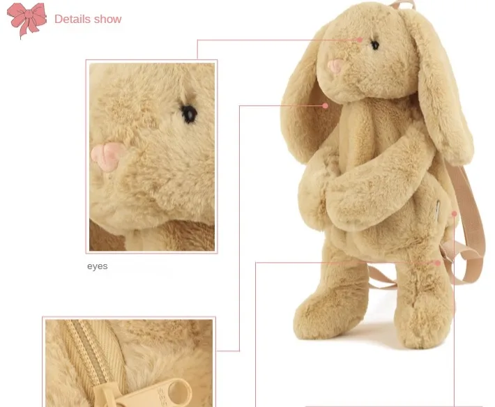 Bunny Plush Backpacks Cute Stuffed Animal Toys Lop Rabbit Bags for Kids Boy Girls