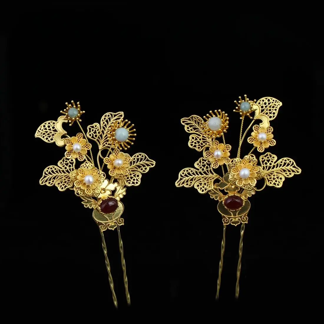 

Женская латунная позолоченная заколка для волос с золотым цветочным горшком, заколка для волос из искусственного шелка в древнем стиле, аксессуары из Мин Ханфу