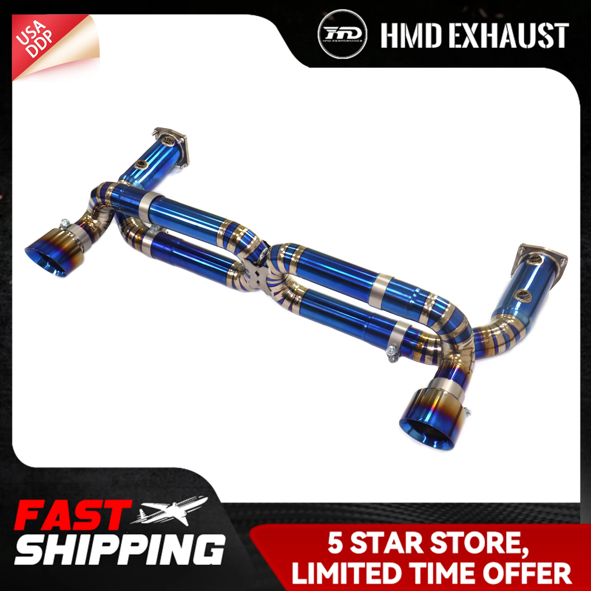 HMD لبورشه 911 996 GT2 3.8L Ti Catback X-pipe تصميم العادم تركيب الترباس المباشر عمر خدمة طويل Ti