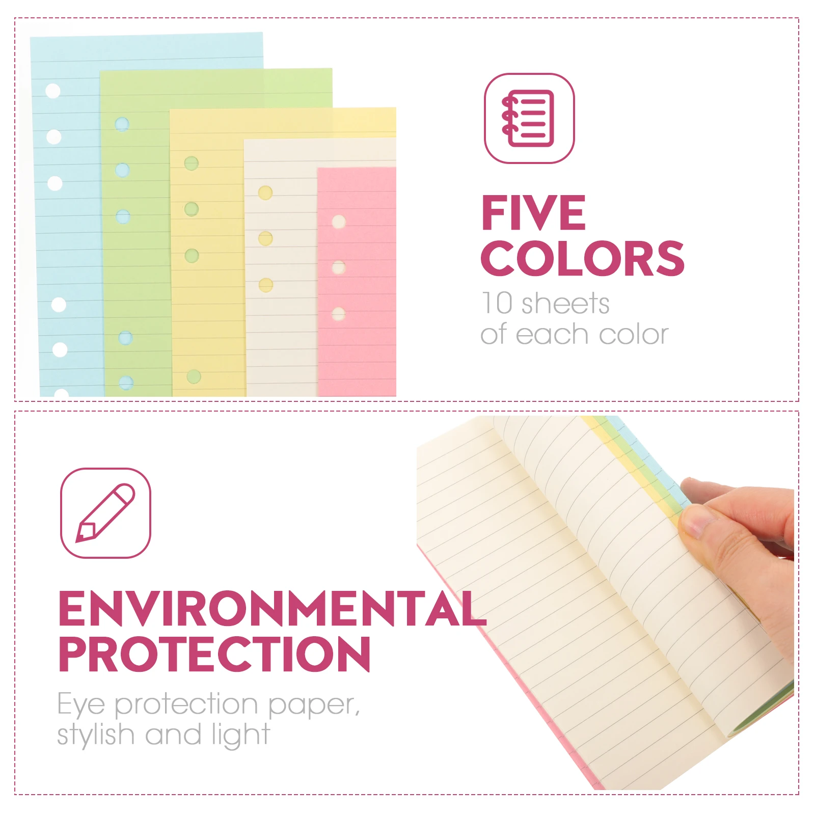 

50 Pages Loose Leaf Paper Notebook Planner Transverse Line Colorful Sheets Fits 6 Ring Binder Ideal Notes Diary Finance Records