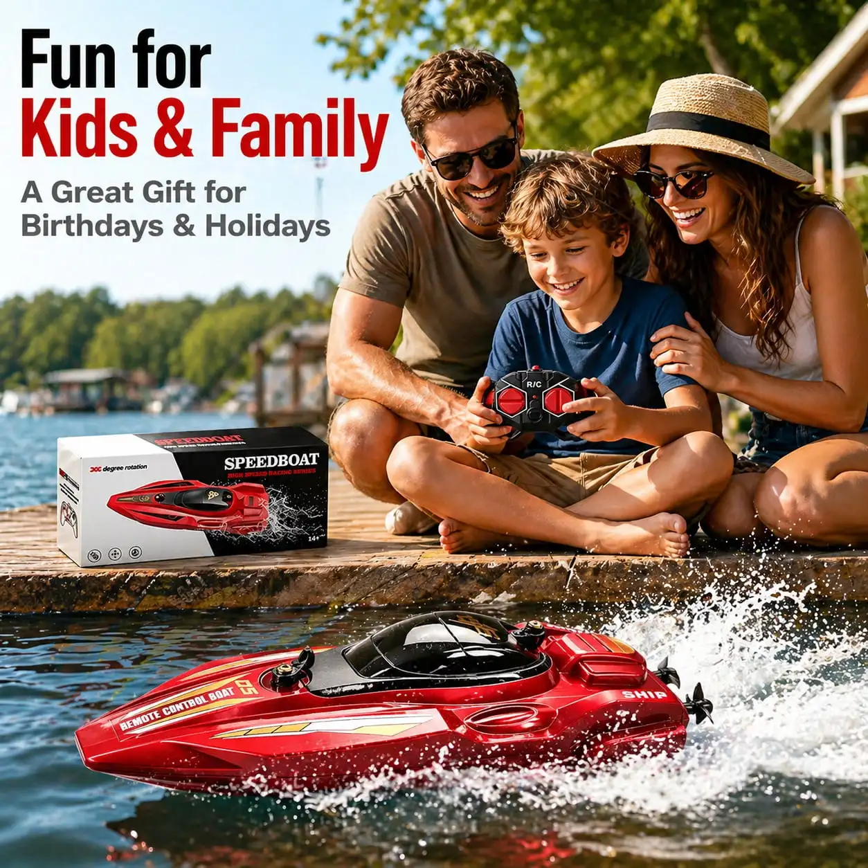 High Speed RC Boat 2.4G Remote Control Boat Waterproof Dual Motor Racing Speedboat Rechargeable Water Toy Kids Pool Lake Outdoor
