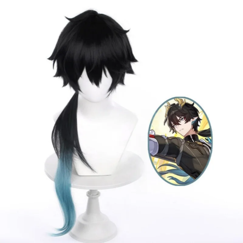 HSR Dan Heng Permansor Terrae Cosplay Wig Black Green Gradient Wig For Men Cosplay Anime Wig Heat Resistant Synthetic Hair Wig