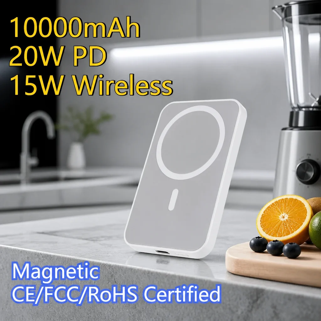 10000mAh Magnetic Power Bank PD20W Fast Charging CE FCC RoHS Certified Slim Portable Travel External Charger