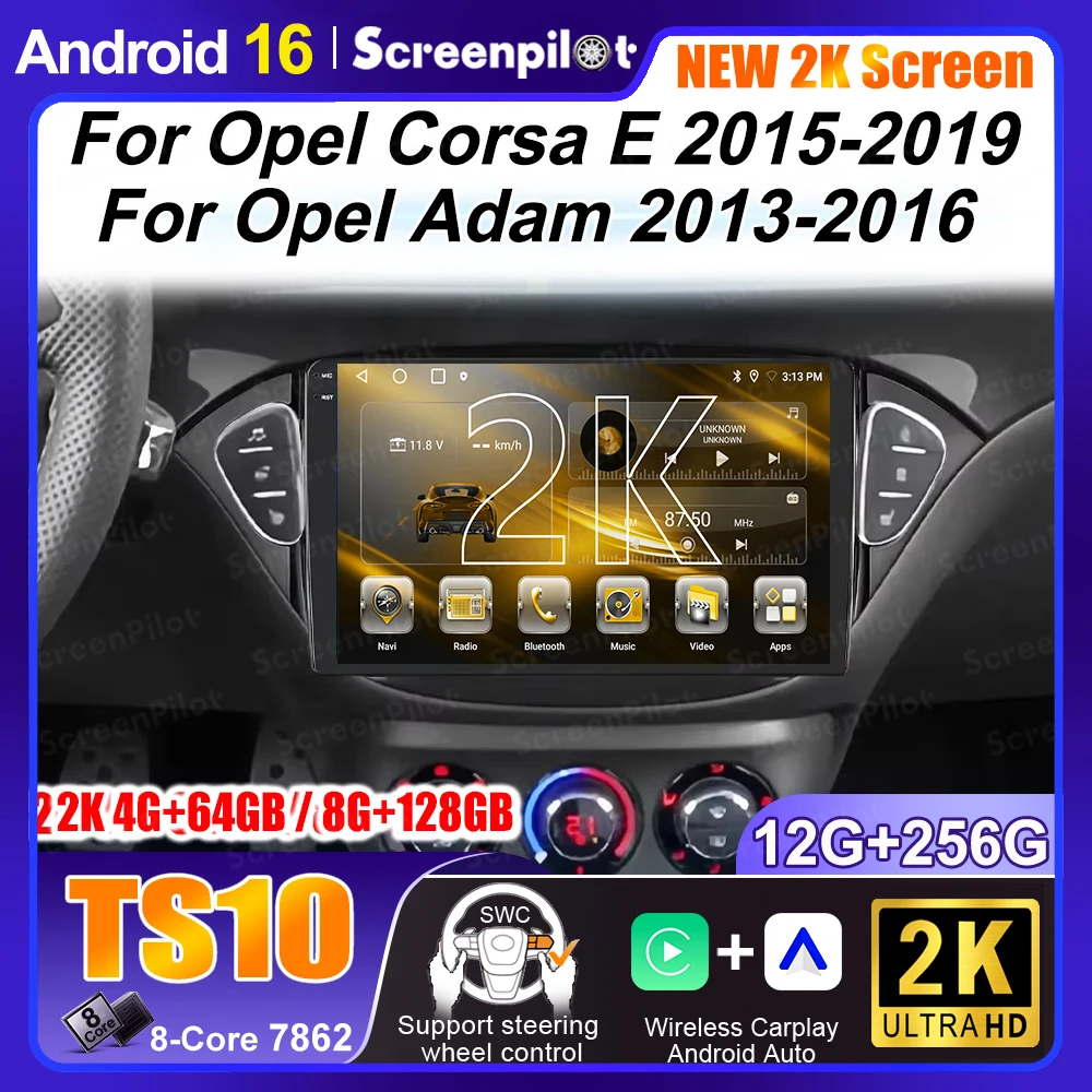 9 inch For Opel Corsa E 2015-2019 For Opel Adam 2013-2016 Android 16 Auto Multimedia Video Player Radio Carplay Car GPS Stereo