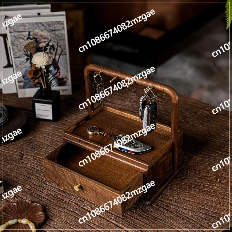 

Multi Purpose Storage Box Black Walnut Entrance Storage Ornament, Key Rack Drawer Jewelry Box At The Door