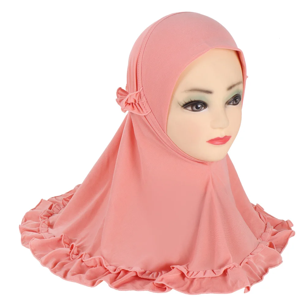 New Sweet Girl Hijab Cap Scarf Kids Jersey Khimar Islam Turban Muslim Modest Cute Baby Bonnet Hijabs for 2-6 Years Old