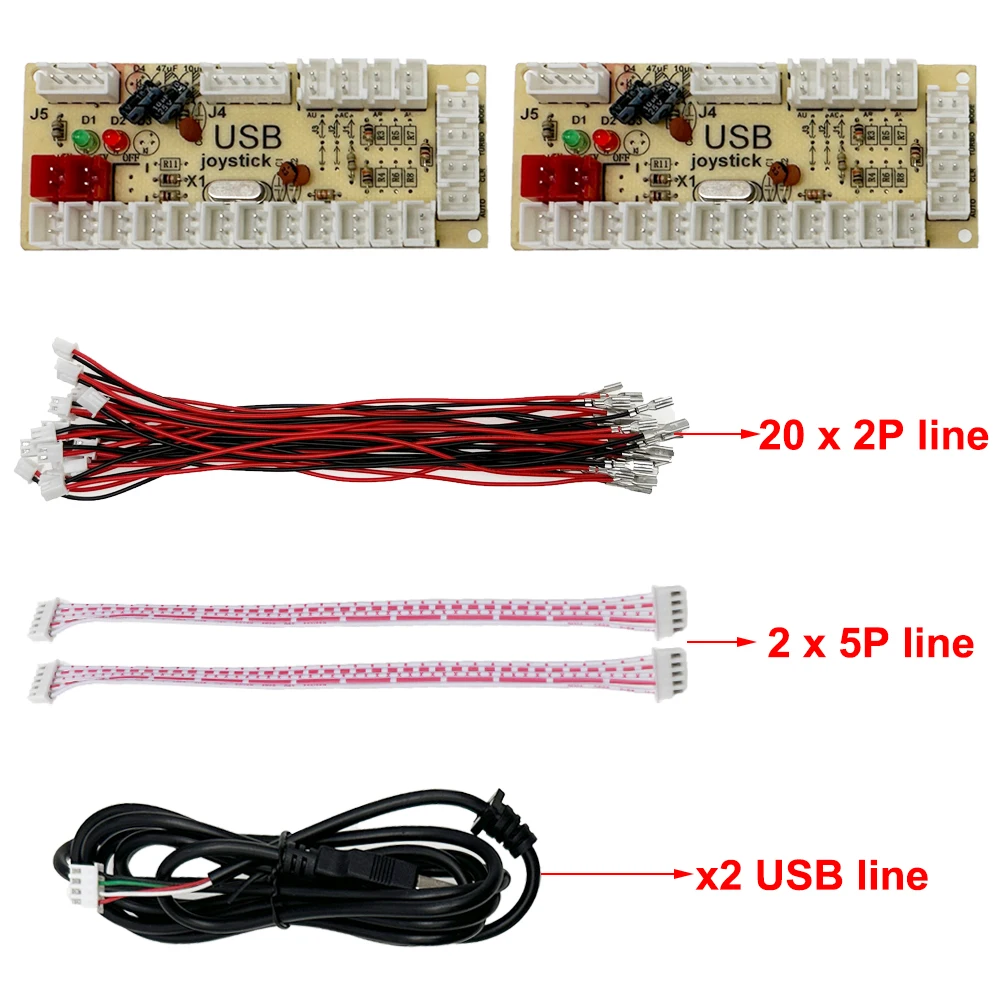 Free Shipping Zero Delay Arcade USB Encoder PC to Joystick Fighting Games Replacement Parts Encoder Board +Wire 4.8mm Cables