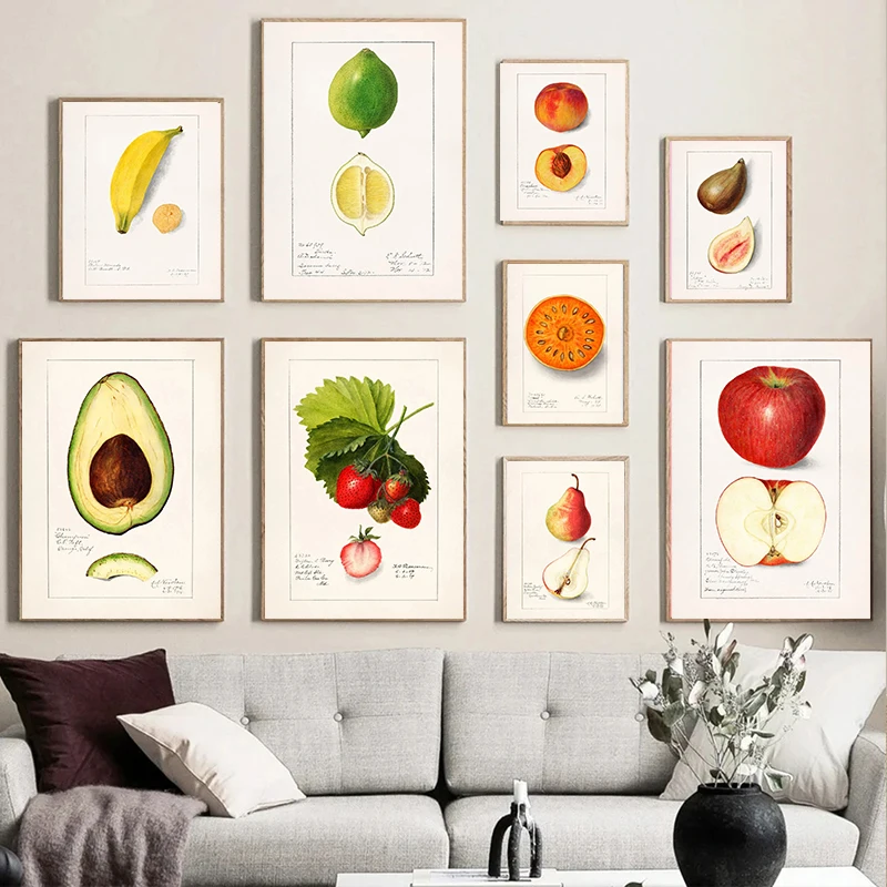 1PC frameless decorative art print,Vintage Retro Fruit Poster Avocado Strawberry Scandinavian Canvas Painting Wall Art Posters P