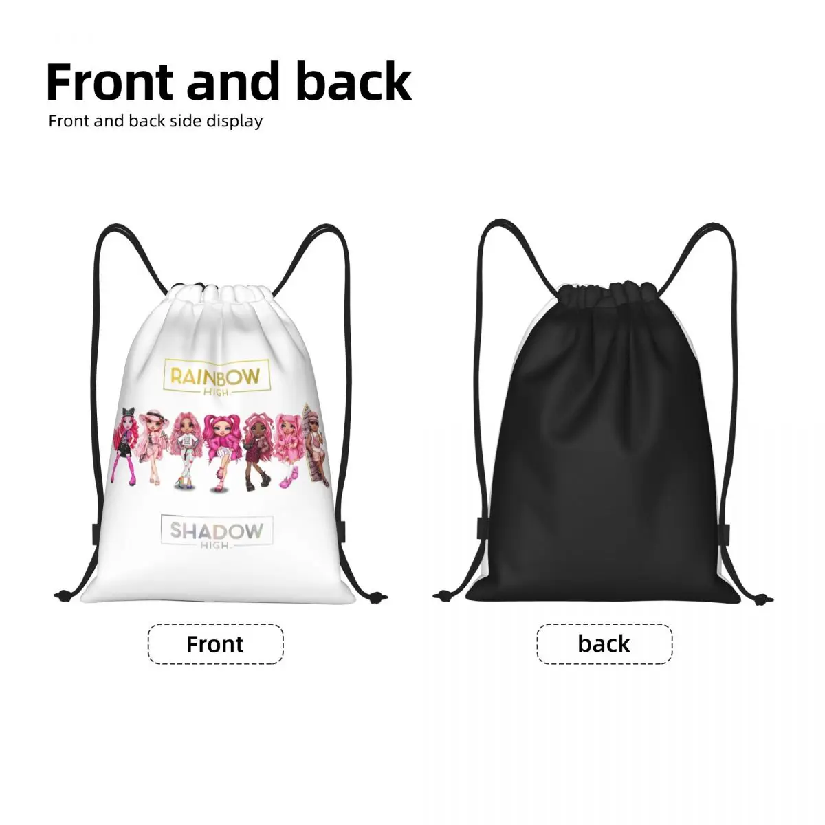 Tas Serut Karakter Pink Rainbow High dan Shadow High Pria Wanita Tas Ransel Latihan Gym Olahraga Lipat